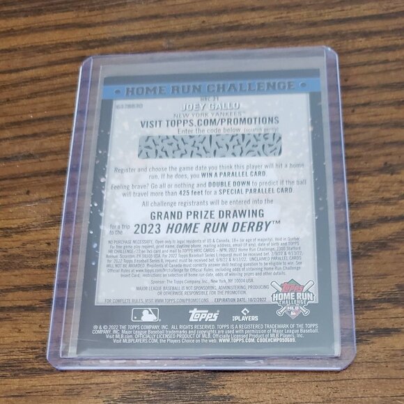 2022 Topps Series 1 Joey Gallo Home Run Challenge Pick the Game # HRC-21 - Picture 3 of 3